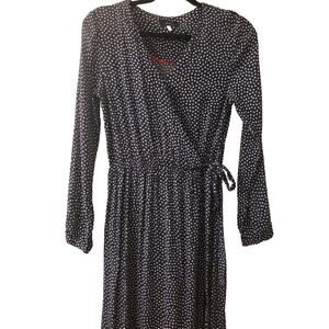 Joules Faux Wrap Maxi Dress Navy Star Print Long Sleeve Womens Size 6